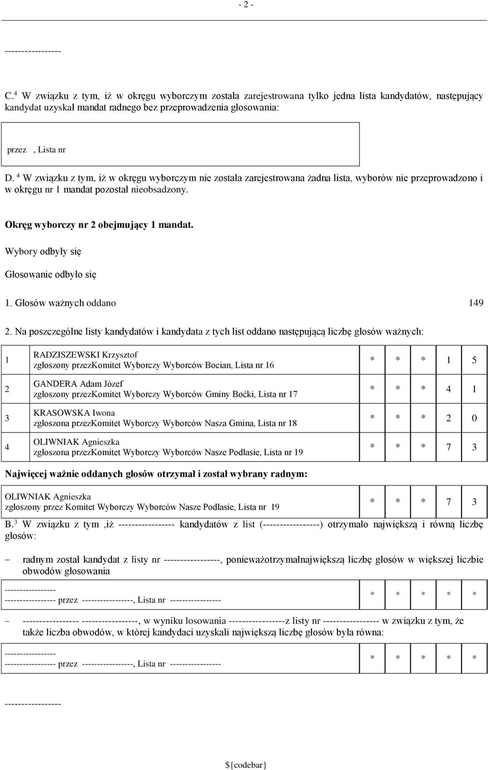 Wybory odbyły się Głosowanie odbyło się. Głosów ważnych oddano 49.