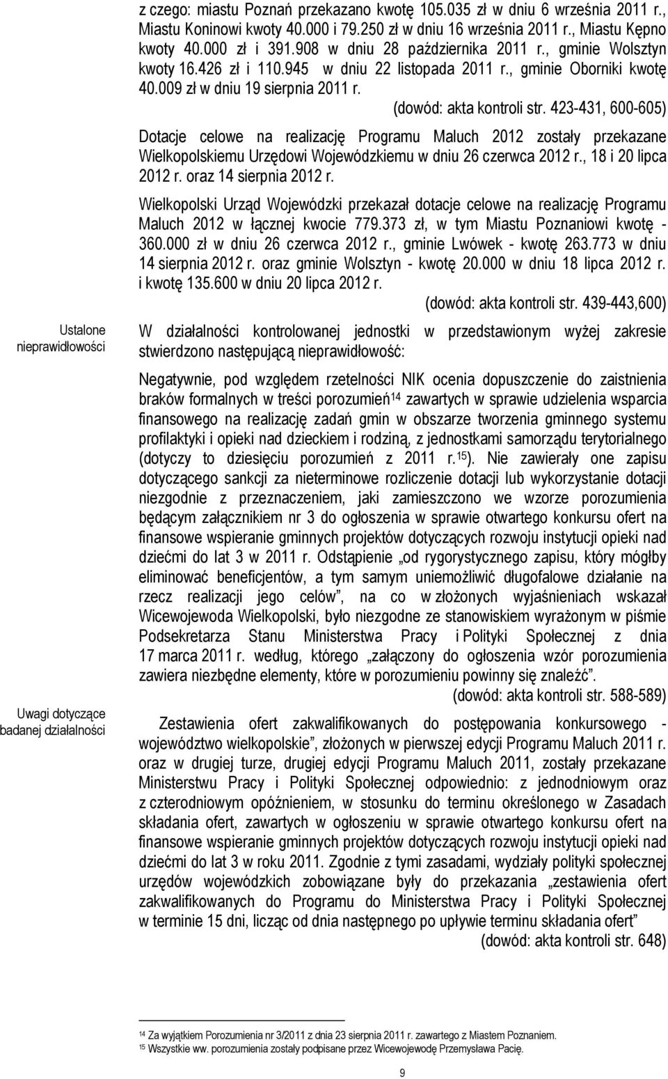 , gminie Oborniki kwotę 40.009 zł w dniu 19 sierpnia 2011 r. (dowód: akta kontroli str.