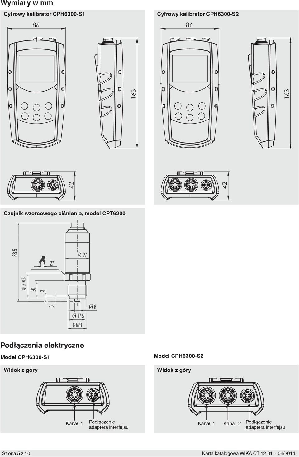 elektryczne Model CPH6300-S1 Model CPH6300-S2 Widok z góry Widok z góry Kanał 1