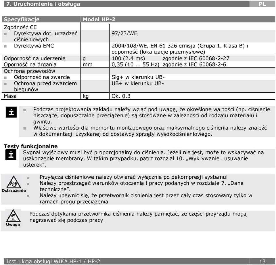 4 ms) zgodnie z IEC 60068-2-27 Oporność na drgania mm 0,35 (10.