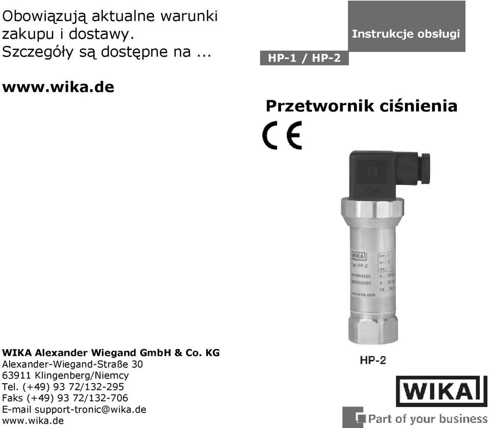 de Przetwornik ciśnienia WIKA Alexander Wiegand GmbH & Co.