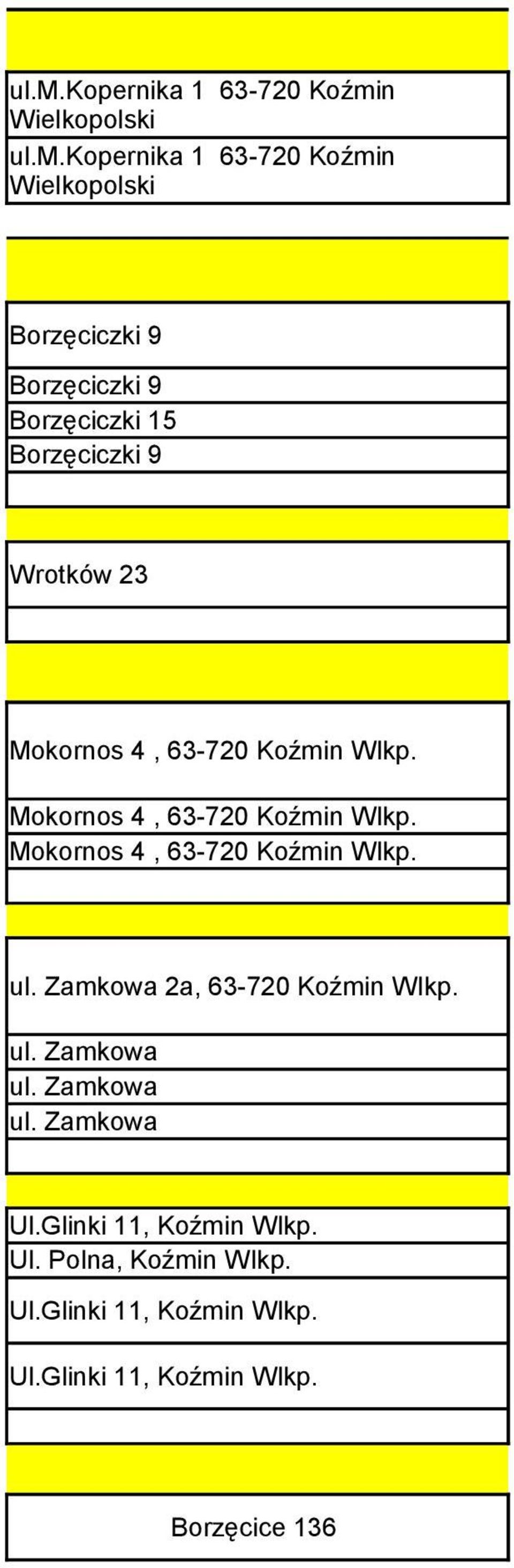 Mokornos 4, 63-720 Koźmin Wlkp. Mokornos 4, 63-720 Koźmin Wlkp. ul. Zamkowa 2a, 63-720 Koźmin Wlkp. ul. Zamkowa ul.