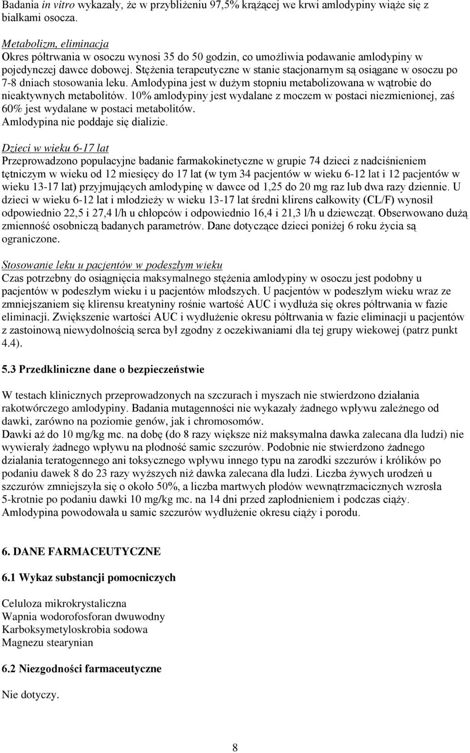 Stężenia terapeutyczne w stanie stacjonarnym są osiągane w osoczu po 7-8 dniach stosowania leku. Amlodypina jest w dużym stopniu metabolizowana w wątrobie do nieaktywnych metabolitów.
