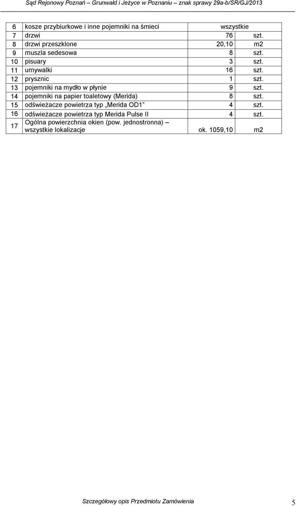 13 pojemniki na mydło w płynie 9 szt. 14 pojemniki na papier toaletowy (Merida) 8 szt.