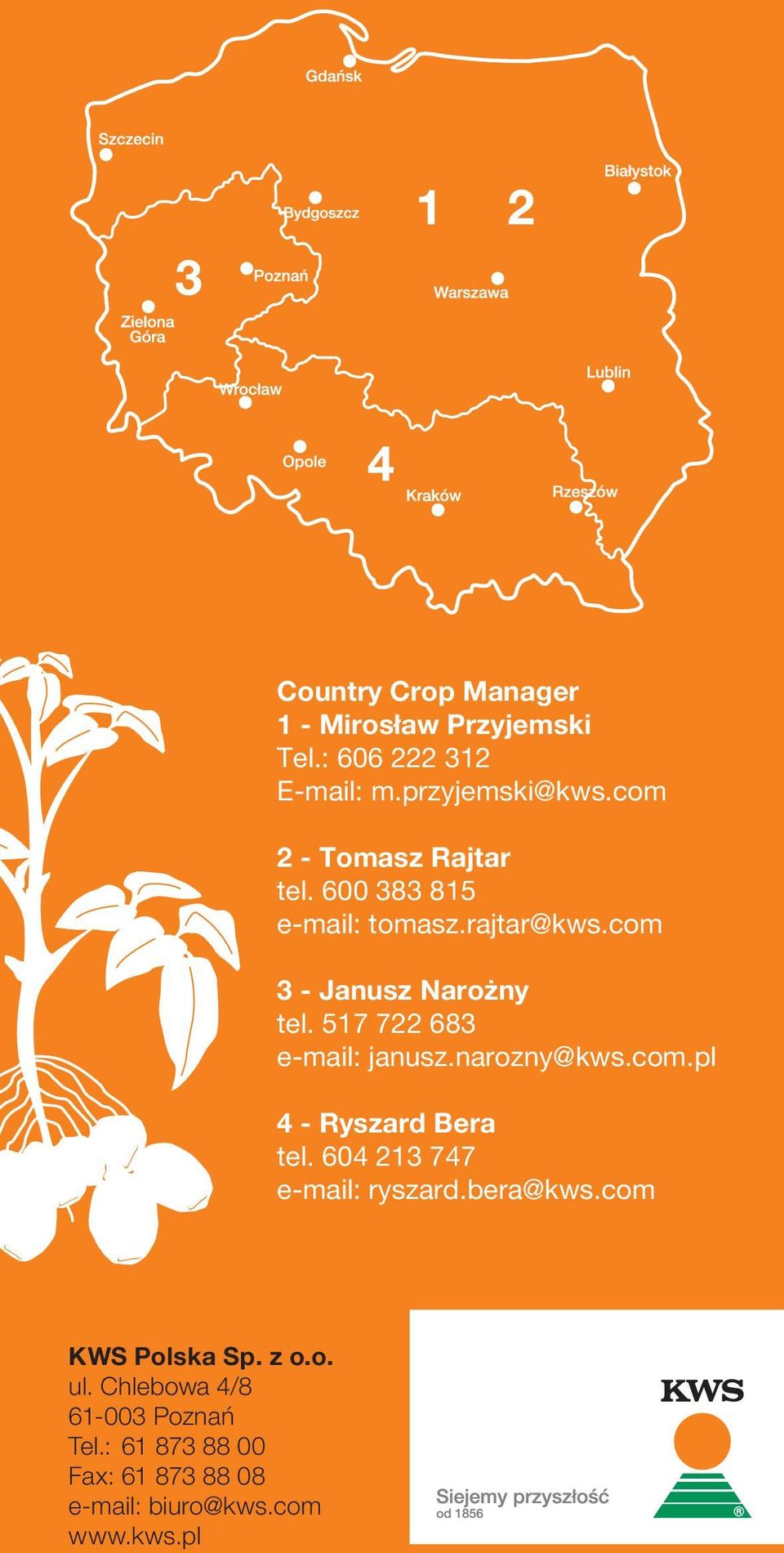 517 722 683 e-mail: janusz.narozny@kws.com.pl 4 - Ryszard Bera tel. 604 213 747 e-mail: ryszard.bera@kws.