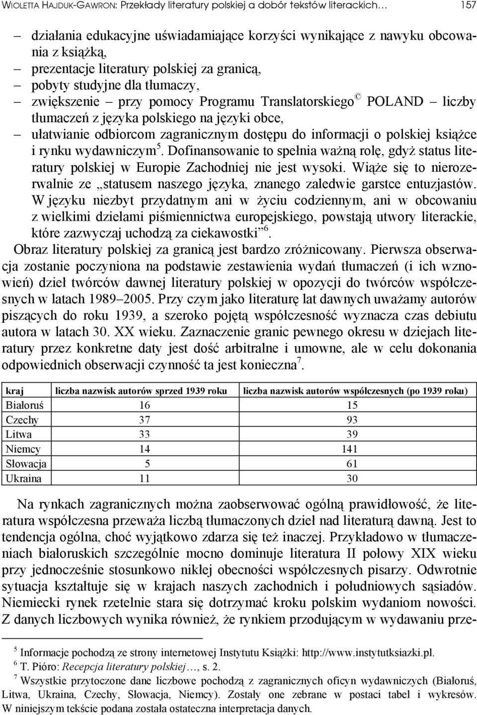 dostępu do informacji o polskiej książce i rynku wydawniczym 5. Dofinansowanie to spełnia ważną rolę, gdyż status literatury polskiej w Europie Zachodniej nie jest wysoki.