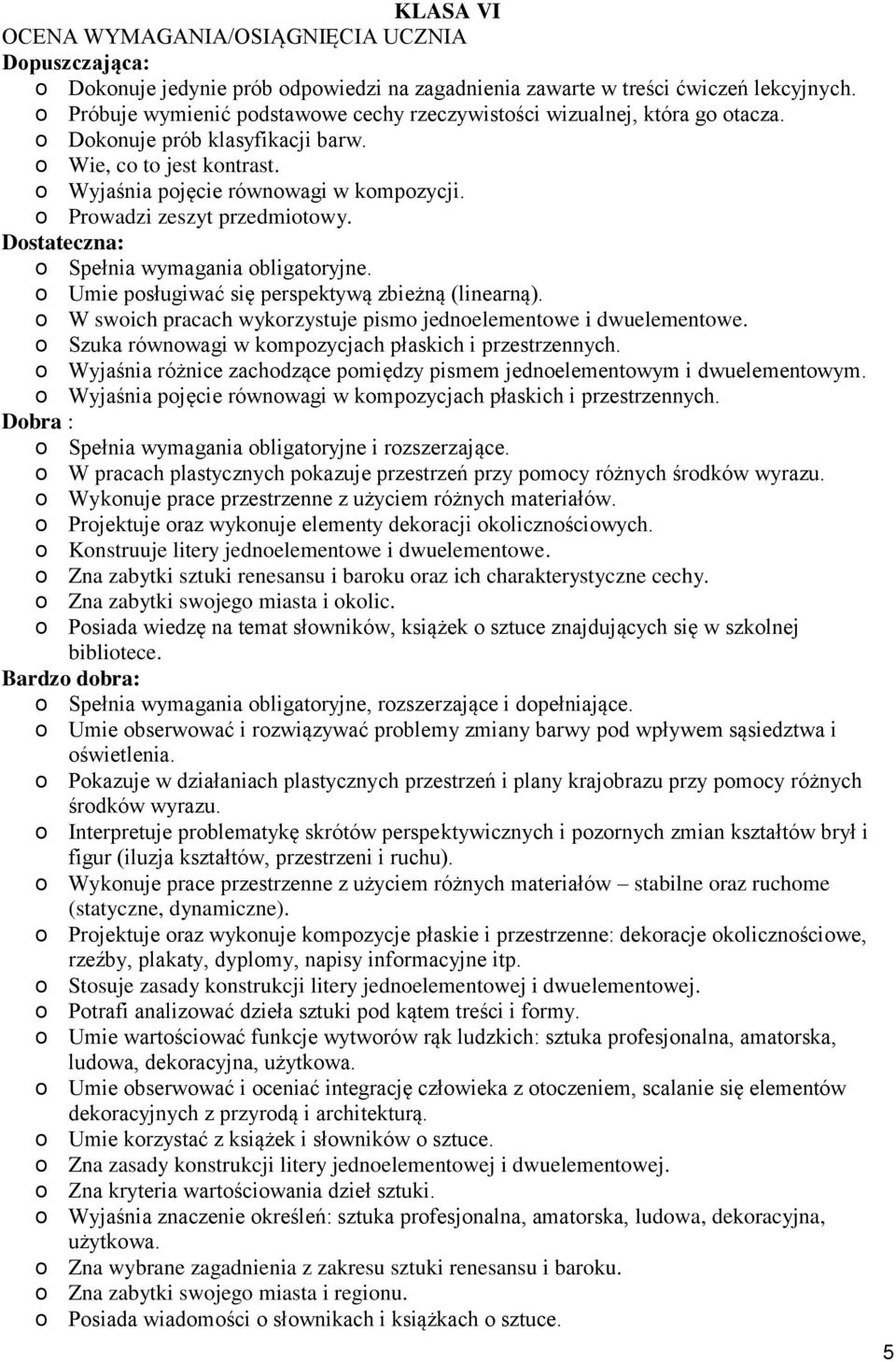 o Prowadzi zeszyt przedmiotowy. Dostateczna: o Spełnia wymagania obligatoryjne. o Umie posługiwać się perspektywą zbieżną (linearną).