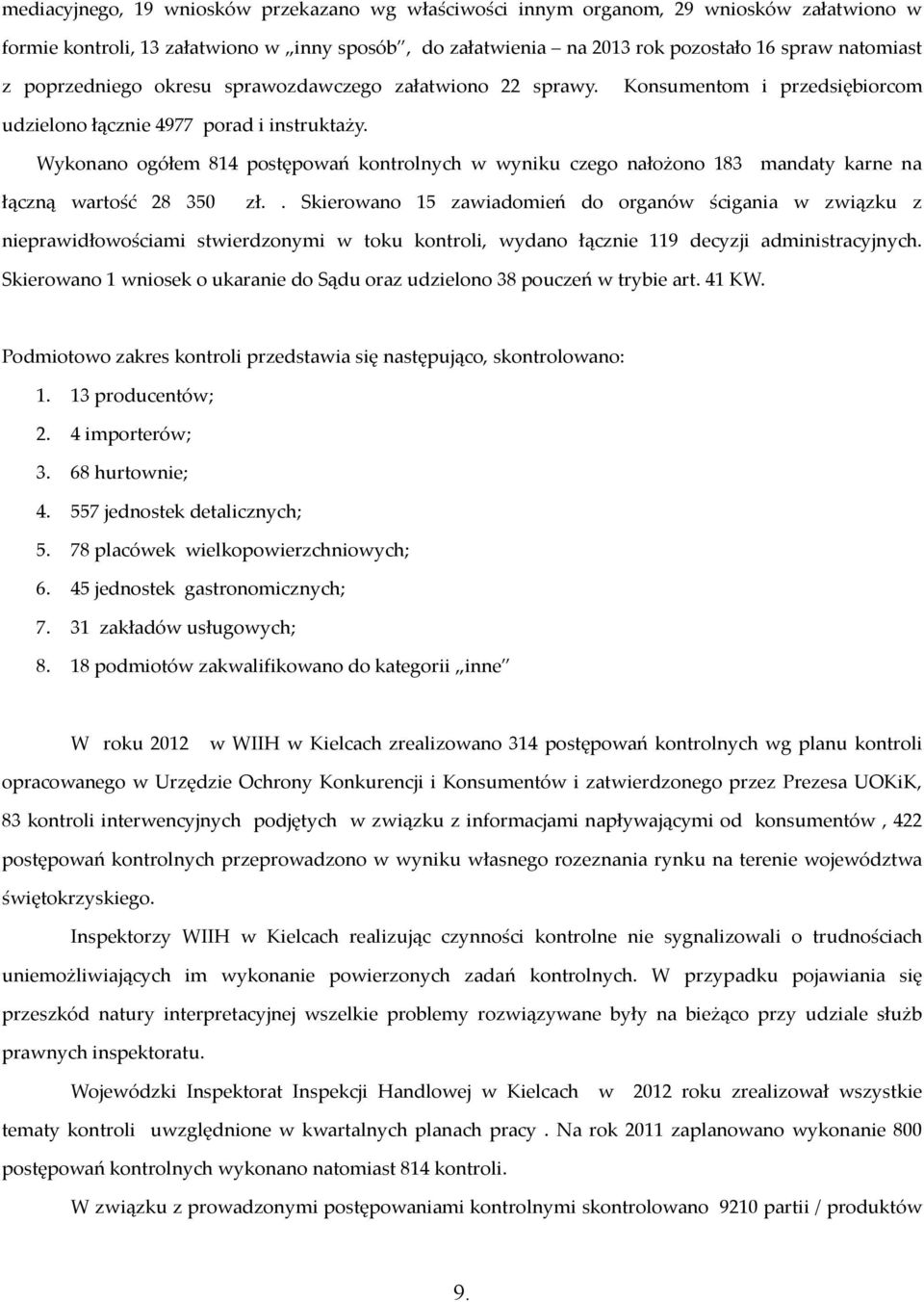 Wykonano ogółem 814 postępowań kontrolnych w wyniku czego nałożono 183 mandaty karne na łączną wartość 28 350 zł.