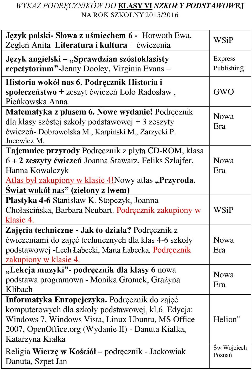 Podręcznik dla klasy szóstej szkoły podstawowej + 3 zeszyty ćwiczeń- Dobrowolska M., Karpiński M., Zarzycki P. Jucewicz M.