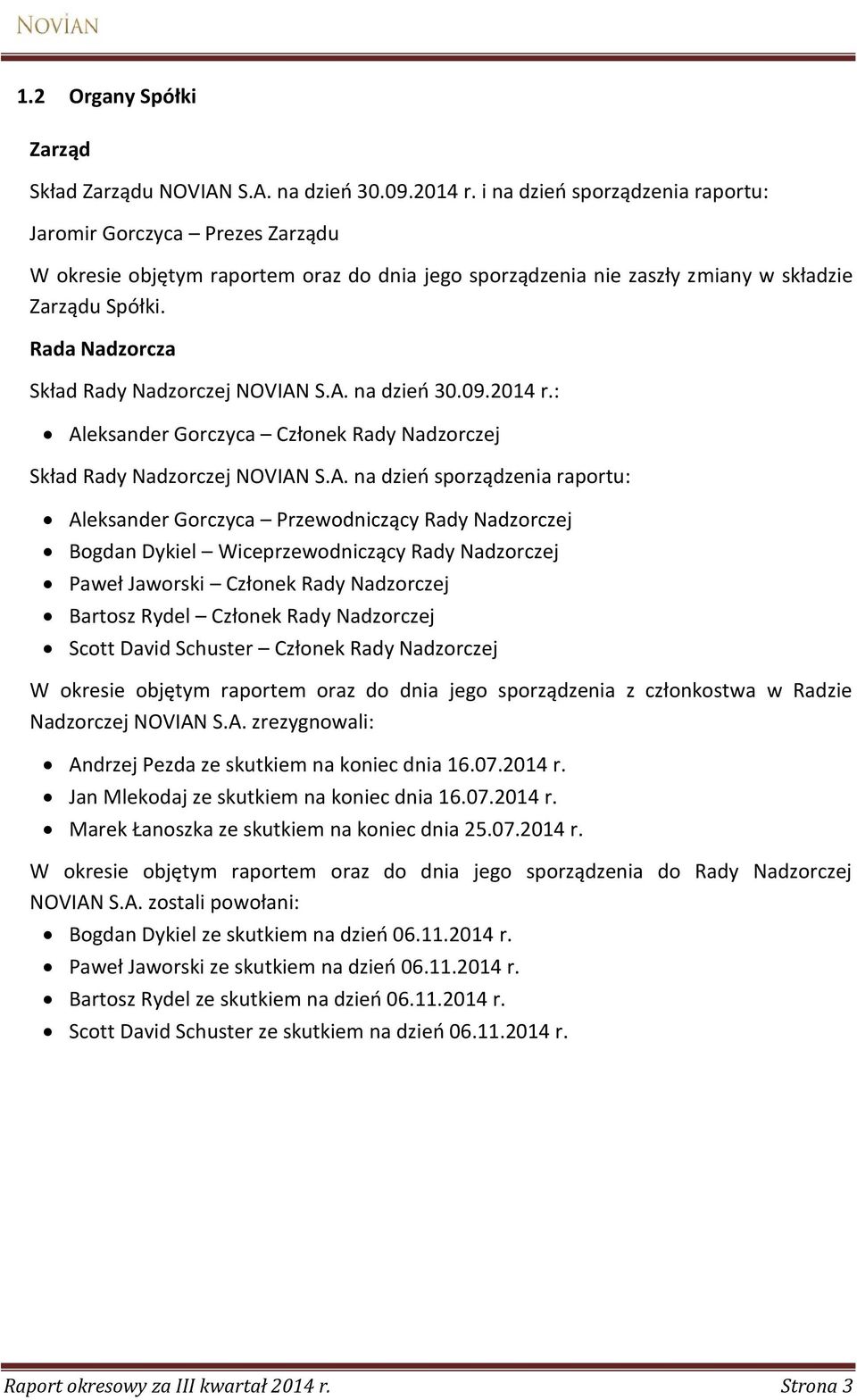 Rada Nadzorcza Skład Rady Nadzorczej NOVIAN