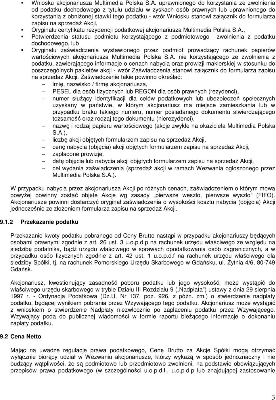 załącznik do formularza zapisu na sprzedaż Ak