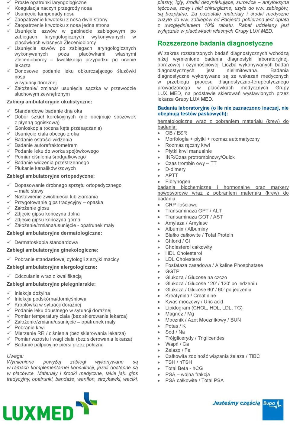 Zleceniobiorcy kwalifikacja przypadku po ocenie lekarza Donosowe podanie leku obkurczającego śluzówki nosa w sytuacji doraźnej Założenie/ zmiana/ usunięcie sączka w przewodzie słuchowym zewnętrznym