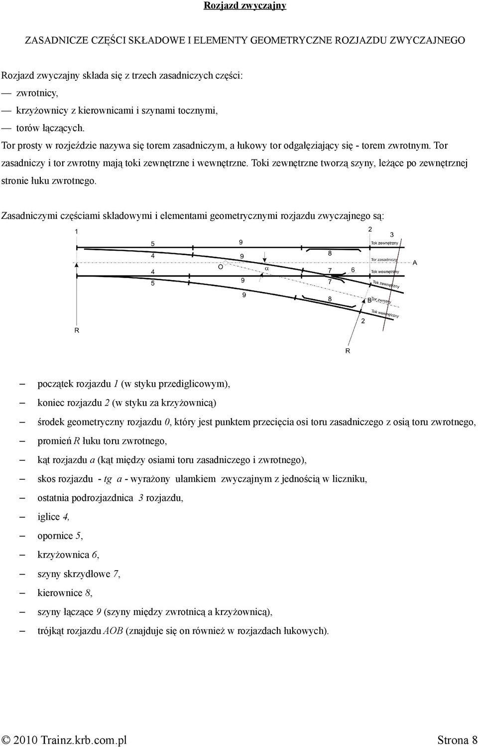 Toki zewnętrzne tworzą szyny, leżące po zewnętrznej stronie łuku zwrotnego.