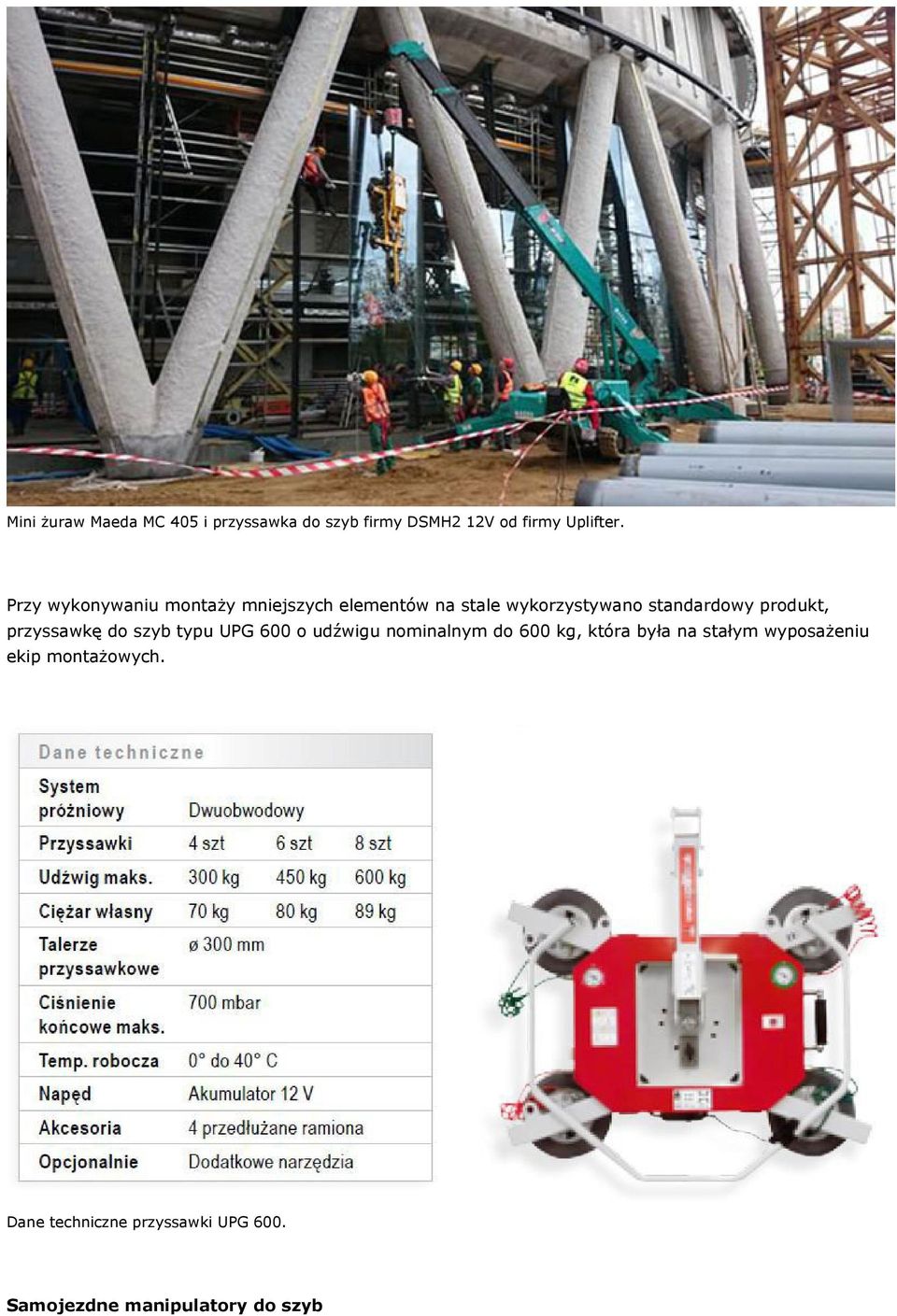 produkt, przyssawkę do szyb typu UPG 600 o udźwigu nominalnym do 600 kg, która była na