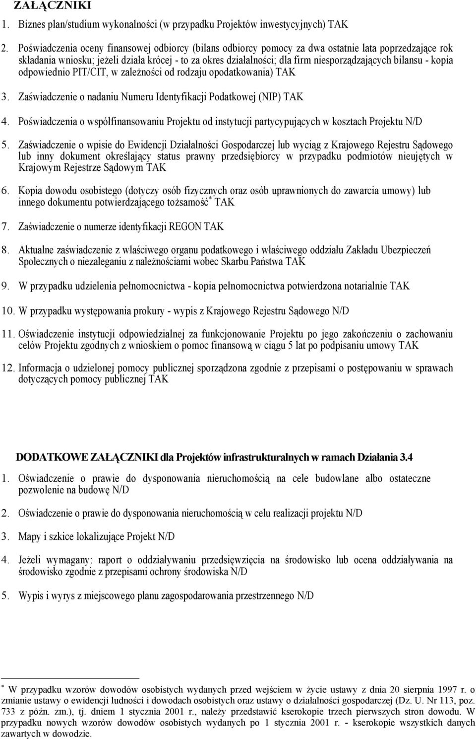 bilansu - kopia odpowiednio PIT/CIT, w zależności od rodzaju opodatkowania) TAK 3. Zaświadczenie o nadaniu Numeru Identyfikacji Podatkowej (NIP) TAK 4.