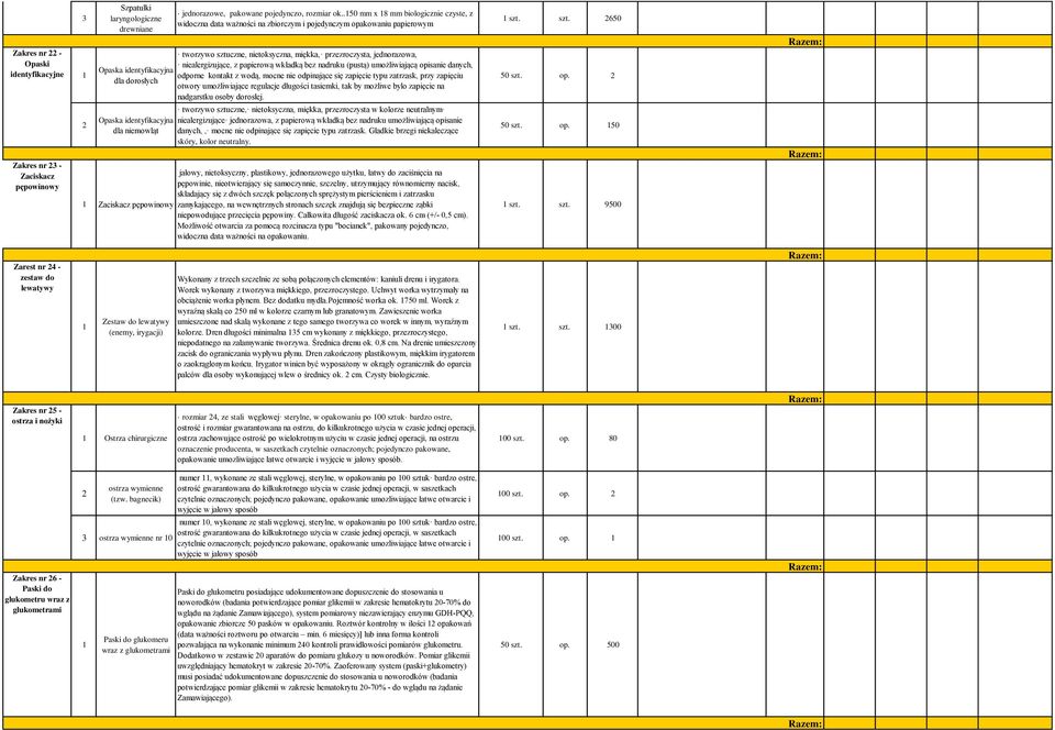 .50 mm x 8 mm biologicznie czyste, z widoczna data ważności na zbiorczym i pojedynczym opakowaniu papierowym tworzywo sztuczne, nietoksyczna, miękka, przezroczysta, jednorazowa, niealergizujące, z