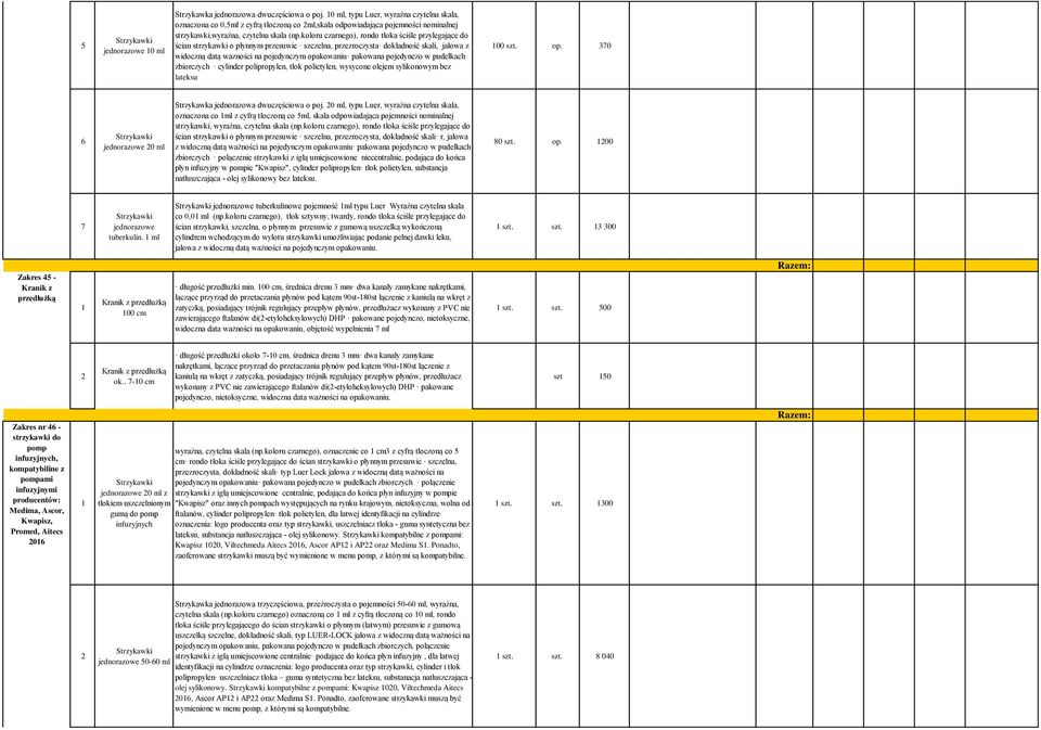 koloru czarnego), rondo tłoka ściśle przylegające do ścian strzykawki o płynnym przesuwie szczelna, przezroczysta dokładność skali, jałowa z widoczną datą wazności na pojedynczym opakowaniu pakowana