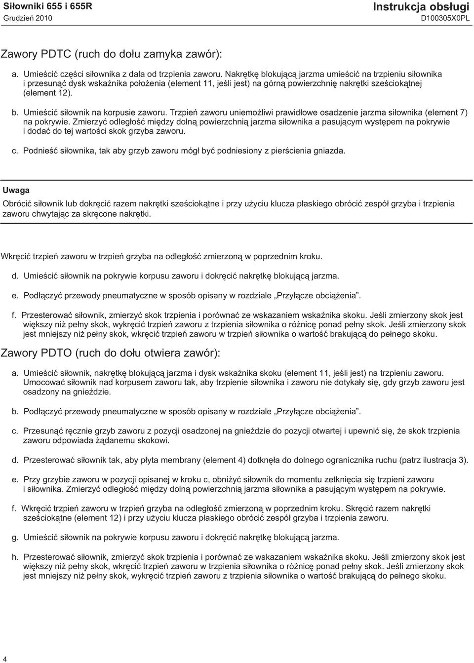 Trzpień zaworu uniemożliwi prawidłowe osadzenie jarzma siłownika (element 7) na pokrywie.