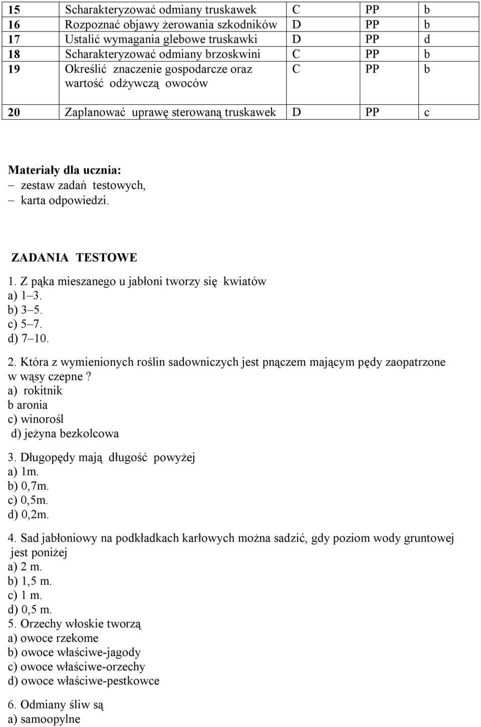 Z pąka mieszanego u jabłoni tworzy się kwiatów a) 1 3. b) 3 5. c) 5 7. d) 7 10. 2. Która z wymienionych roślin sadowniczych jest pnączem mającym pędy zaopatrzone w wąsy czepne?