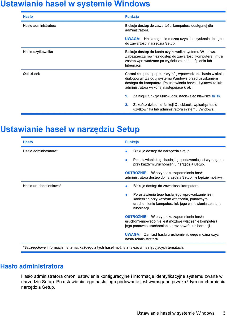 Zabezpiecza również dostęp do zawartości komputera i musi zostać wprowadzone po wyjściu ze stanu uśpienia lub hibernacji.