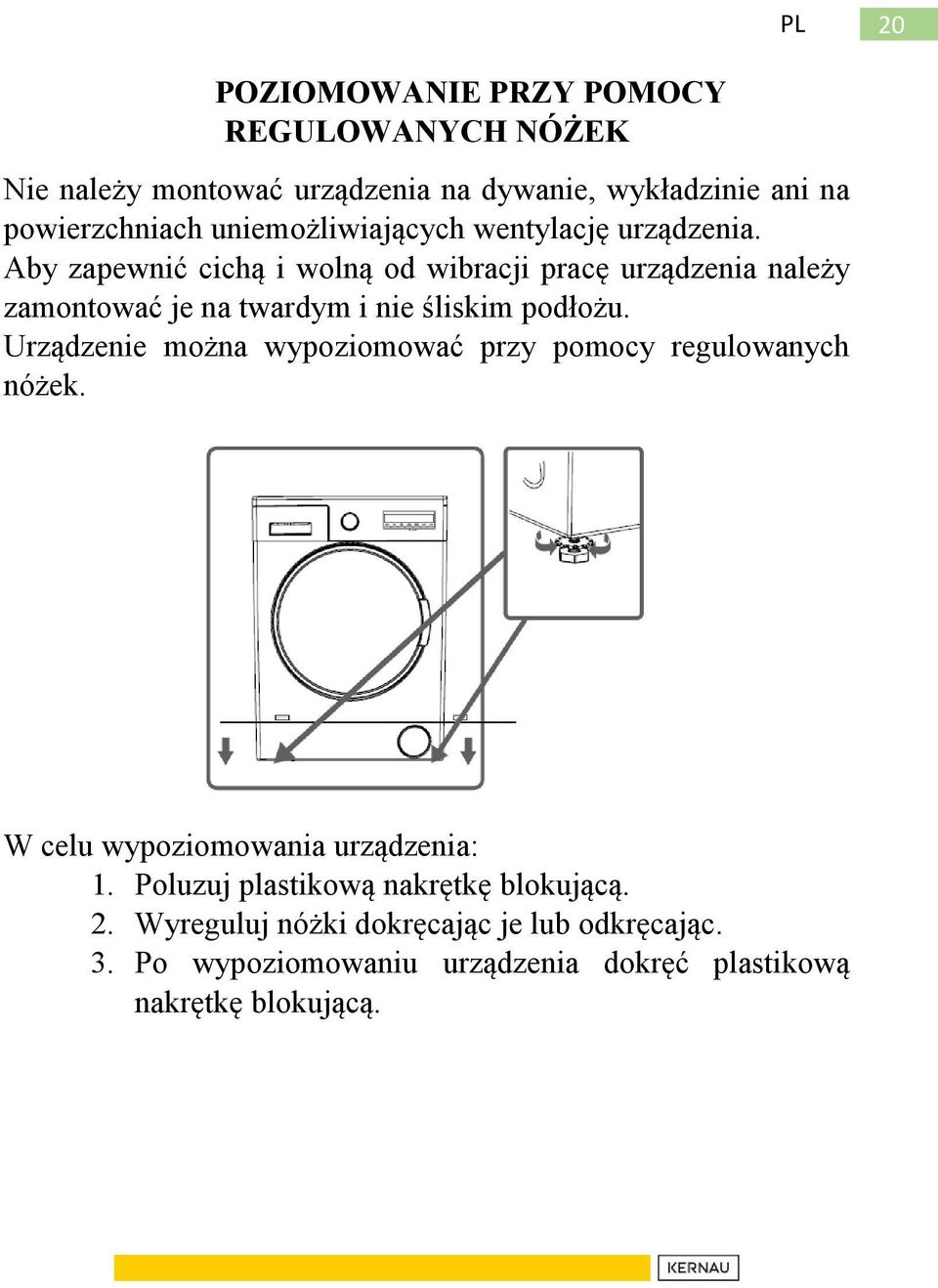 Aby zapewnić cichą i wolną od wibracji pracę urządzenia należy zamontować je na twardym i nie śliskim podłożu.