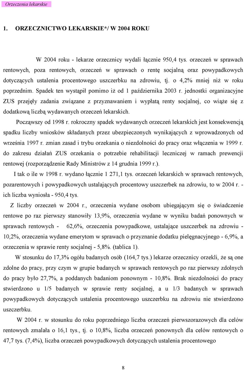 Spadek ten wystąpił pomimo iż od 1 października 2003 r.