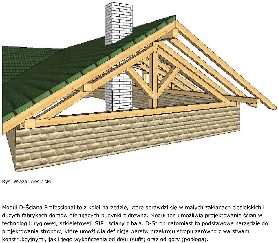 Moduł ten umożliwia projektowanie ścian w technologii: ryglowej, szkieletowej, SIP i ściany z bala.