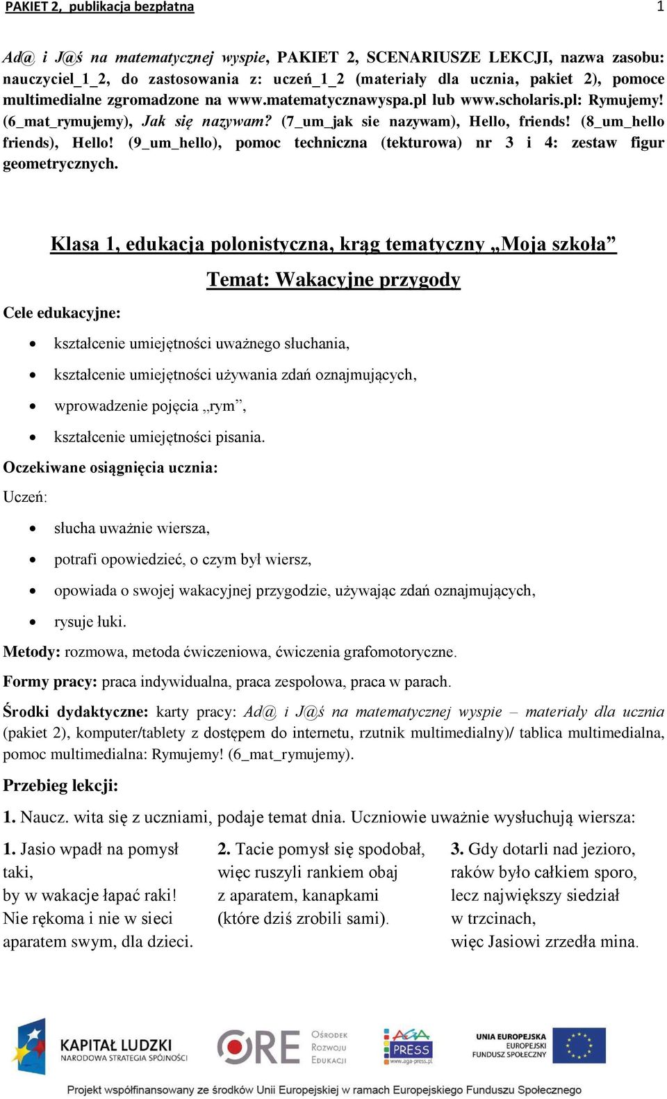 (9_um_hello), pomoc techniczna (tekturowa) nr 3 i 4: zestaw figur geometrycznych.