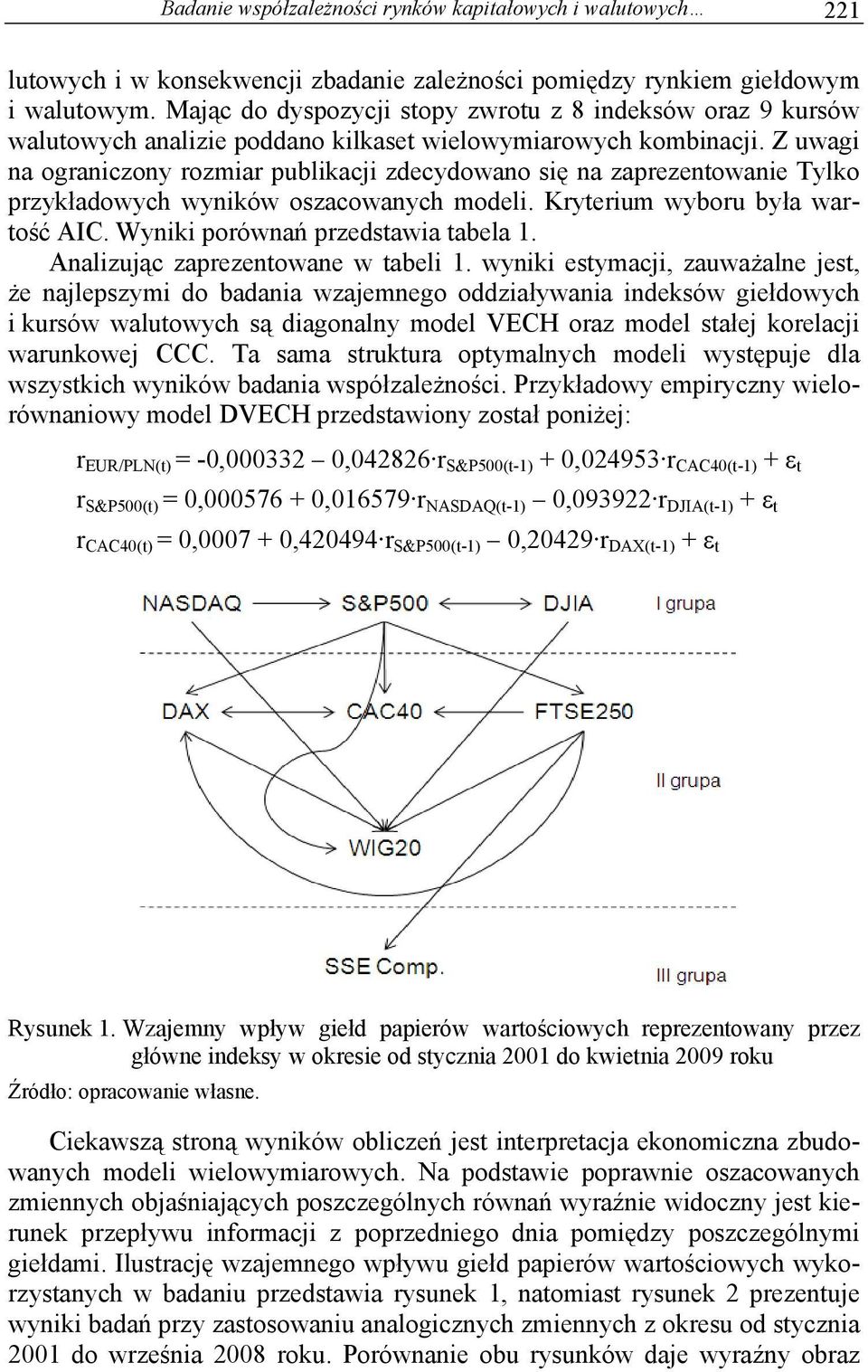 Z uwagi na ograniczony rozmiar publikacji zdecydowano się na zaprezenowanie ylko przykładowych wyników oszacowanych modeli. Kryerium wyboru była warość AIC. Wyniki porównań przedsawia abela 1.