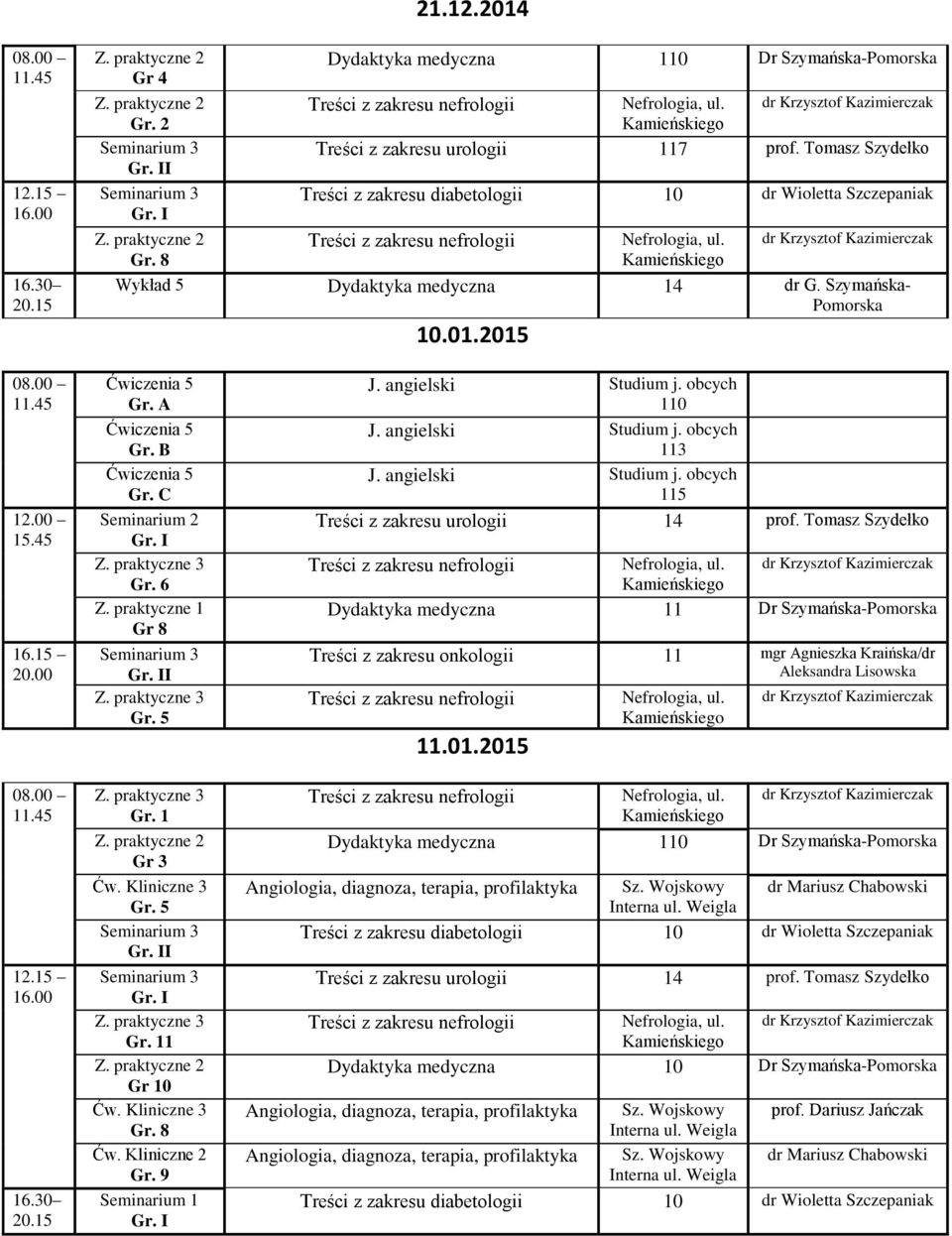 30 Ćwiczenia 5 Ćwiczenia 5 Ćwiczenia 5 Gr 8 Gr 3 1 Gr 10 Treści z zakresu urologii 14 prof.