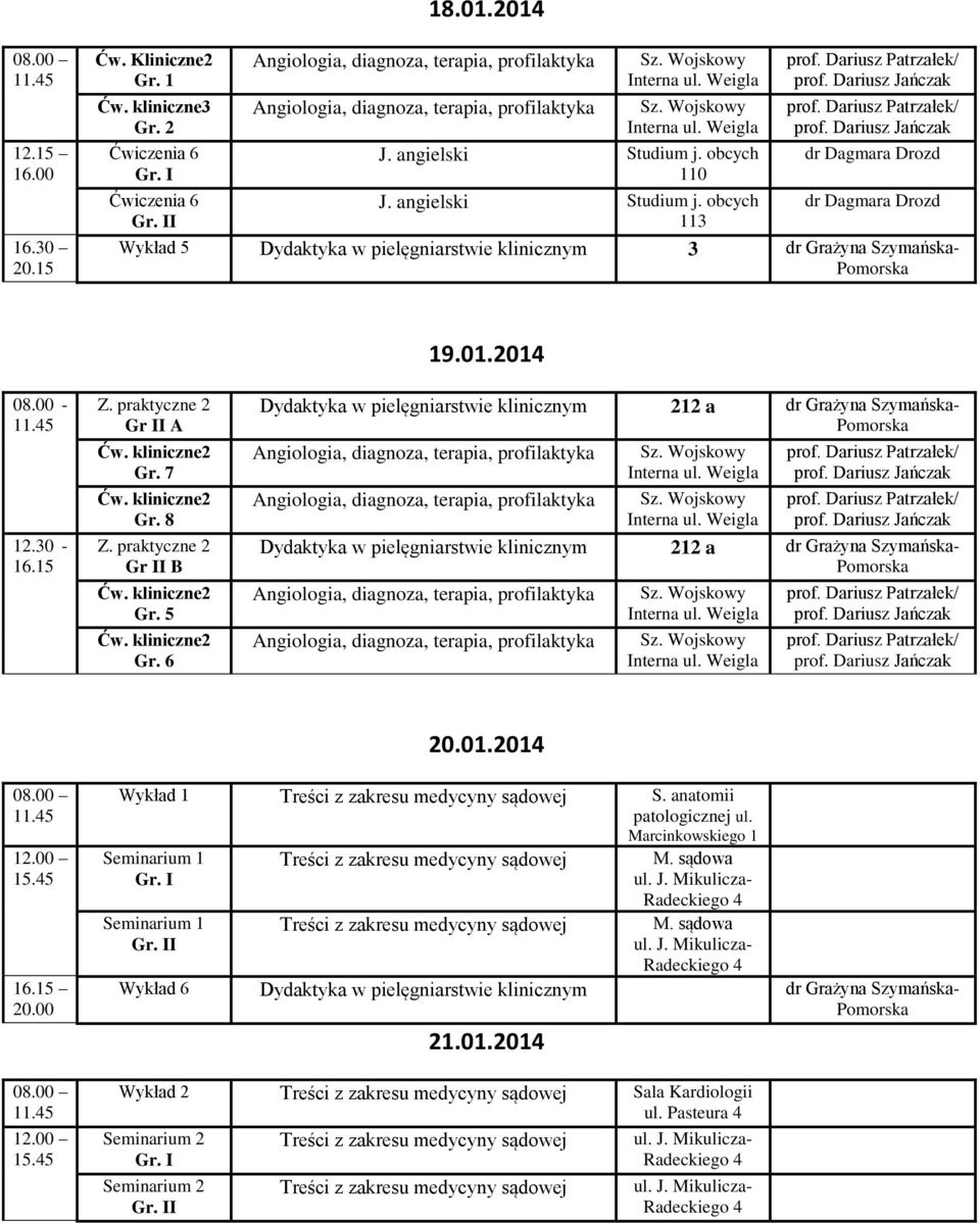 obcych dr Dagmara Drozd dr Dagmara Drozd Wykład 5 Dydaktyka w pielęgniarstwie klinicznym 3 dr Grażyna Szymańska- Gr II A Gr.