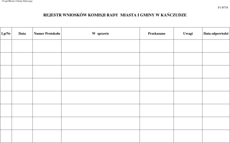 Lp/Nr Data Numer Protokołu W