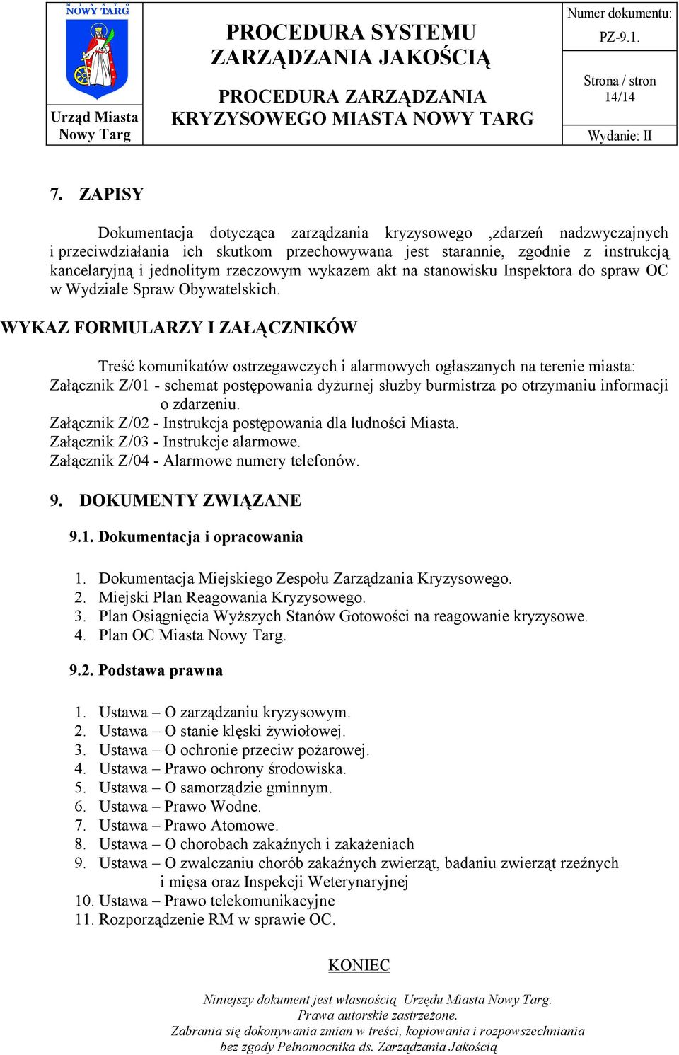 wykazem akt na stanowisku Inspektora do spraw OC w Wydziale Spraw Obywatelskich.