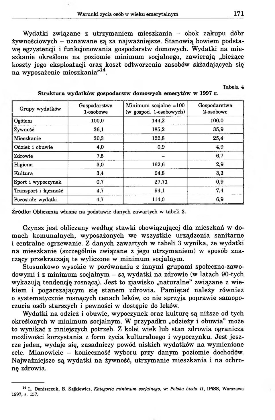 Wydatki na mieszkanie określone na poziomie minimum socjalnego, zawierają bieżące koszty jego eksploatacji oraz koszt odtworzenia zasobów składających się na wyposażenie mieszkania 14.