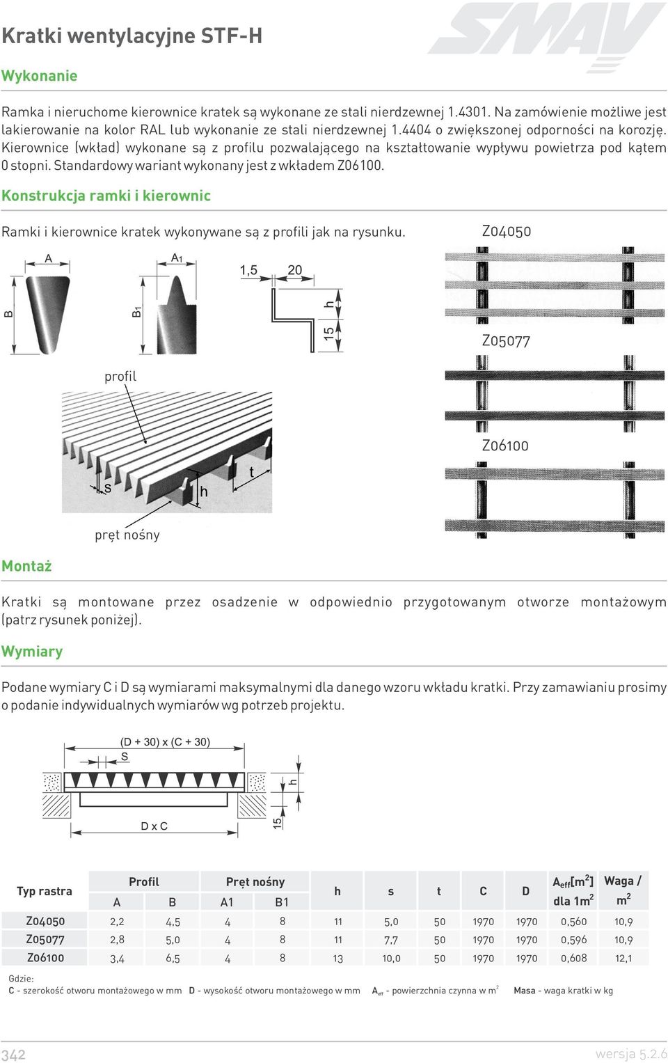 Kierownice (wk³ad) wykonane s¹ z profilu pozwalaj¹cego na kszta³towanie wyp³ywu powietrza pod k¹tem 0 stopni. Standardowy wariant wykonany jest z wk³adem Z06100.