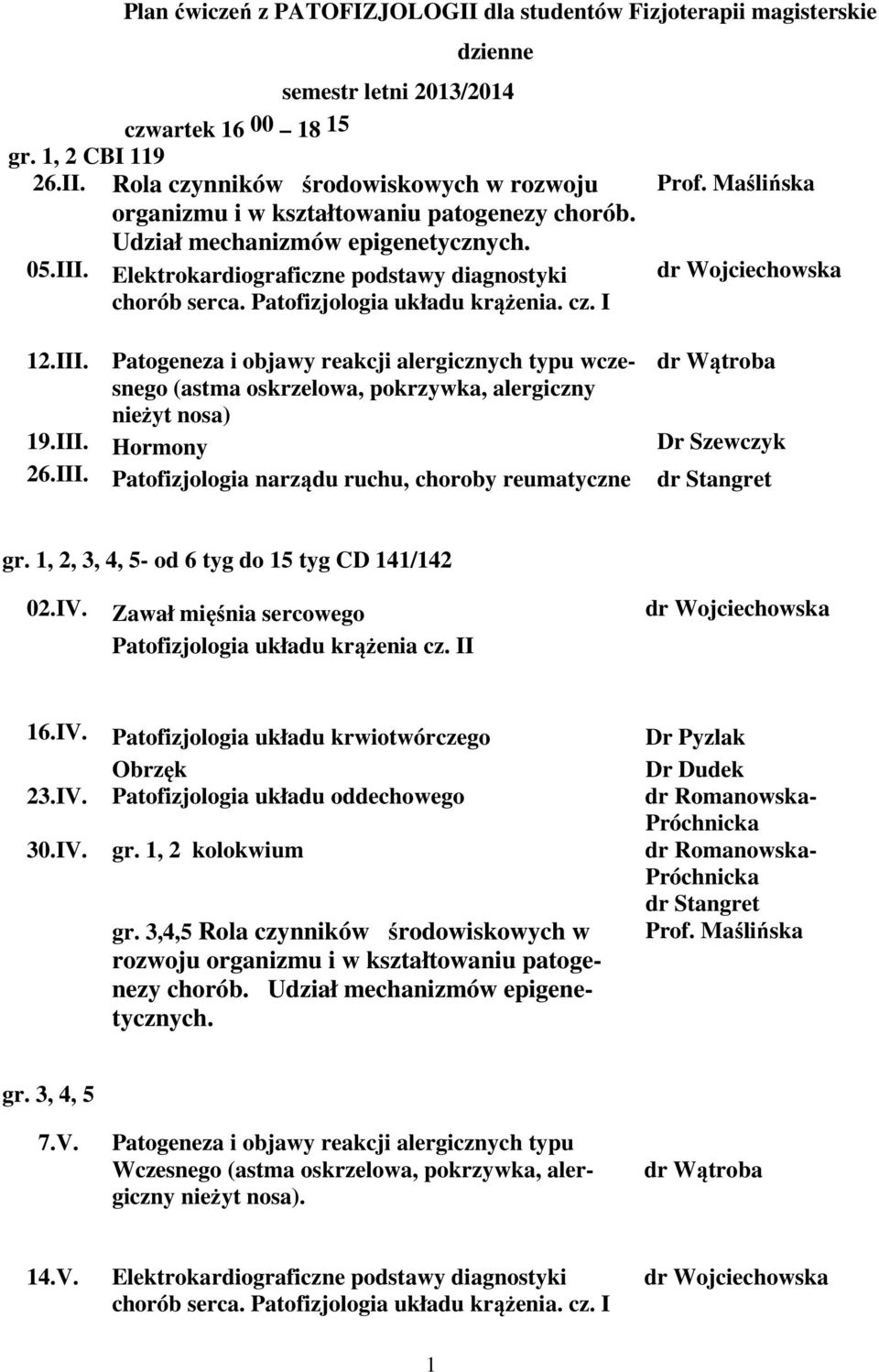 Udział mechanizmów epigenetycznych. Elektrokardiograficzne podstawy diagnostyki chorób serca. Patofizjologia układu krążenia. cz. I dr Wojciechowska 12.III.