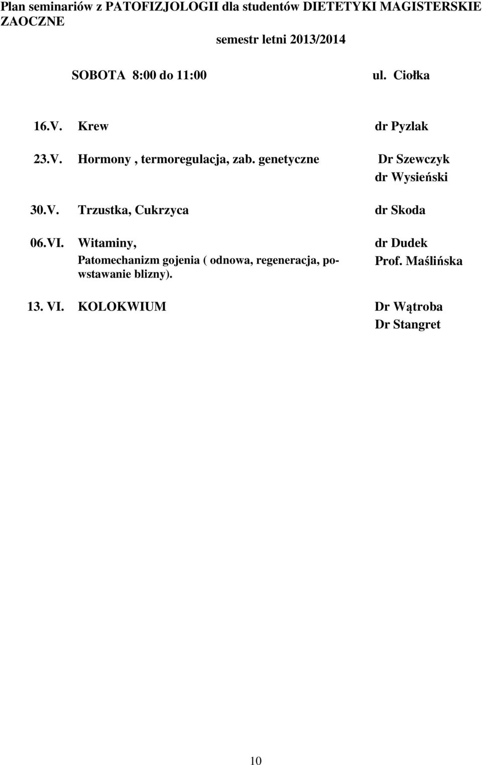 genetyczne Dr Szewczyk dr Wysieński 30.V. Trzustka, Cukrzyca dr Skoda 06.VI.