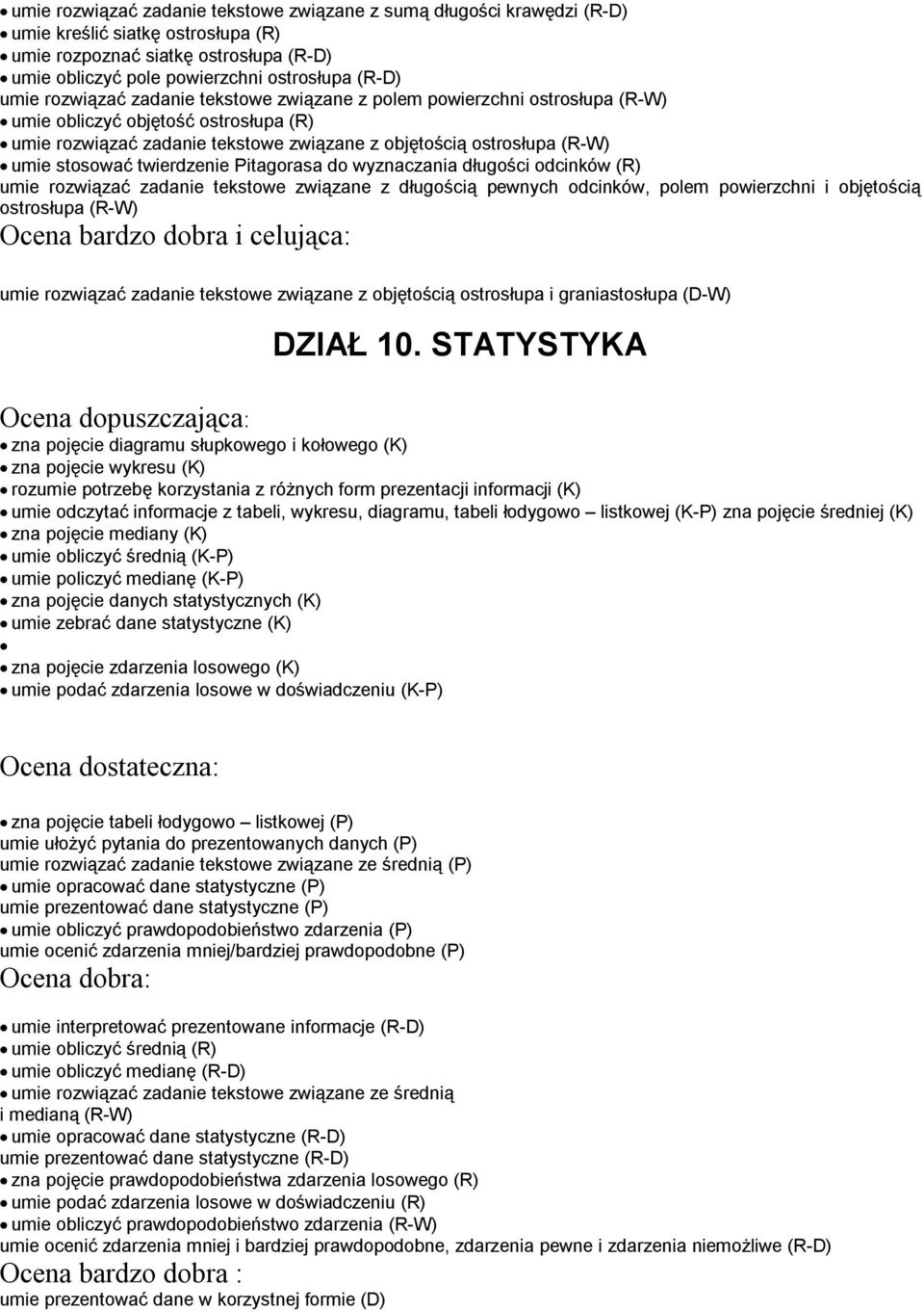 twierdzenie Pitagorasa do wyznaczania długości odcinków (R) umie rozwiązać zadanie tekstowe związane z długością pewnych odcinków, polem powierzchni i objętością ostrosłupa (R-W) umie rozwiązać