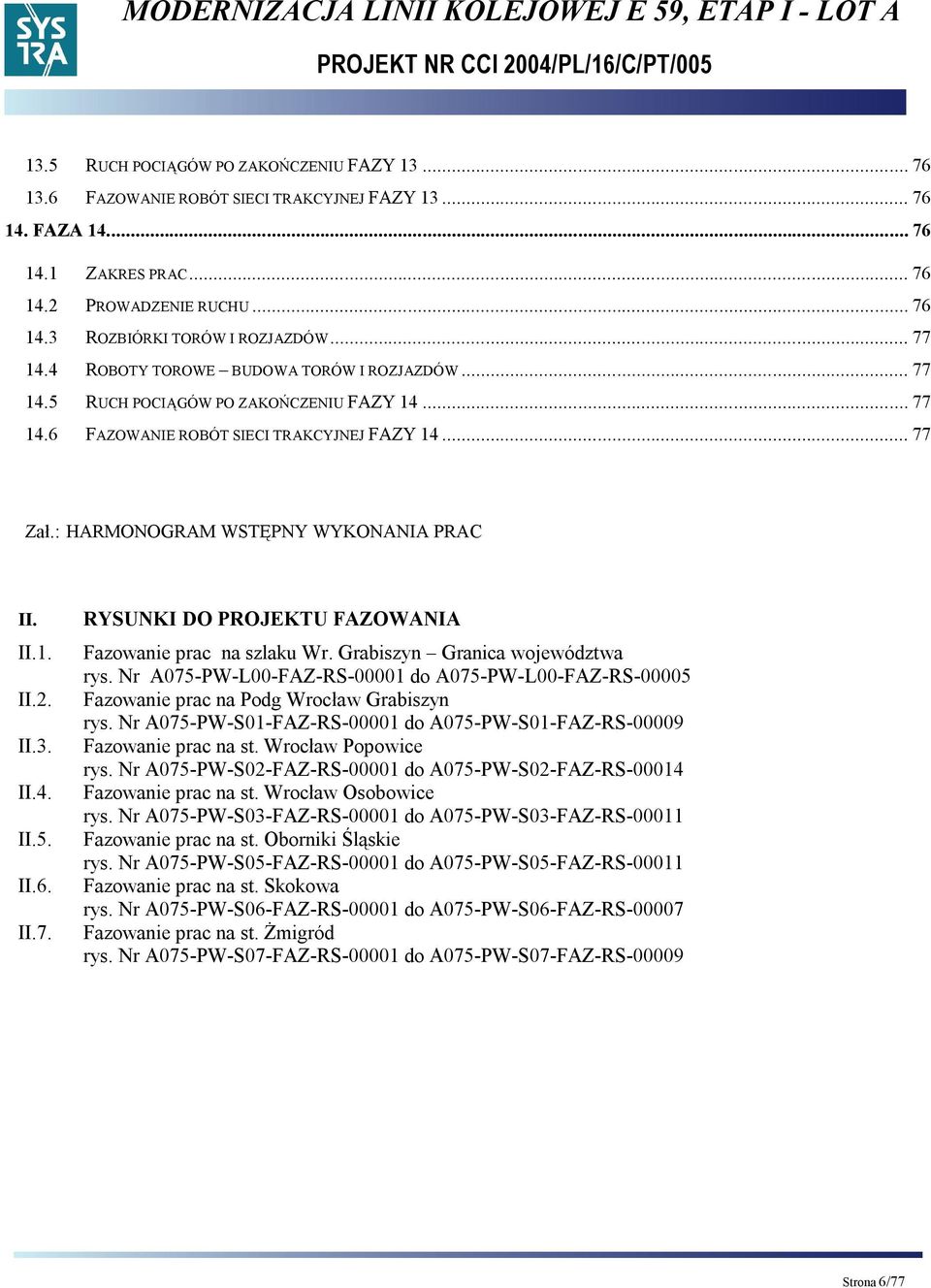 II.1. II.2. II.3. II.4. II.5. II.6. II.7. RYSUNKI DO PROJEKTU FAZOWANIA Fazowanie prac na szlaku Wr. Grabiszyn Granica województwa rys.