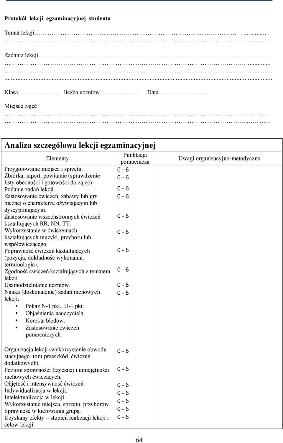 Zastosowanie ćwiczeń, zabawy lub gry bieżnej o charakterze ożywiającym lub dyscyplinującym. Zastosowanie wszechstronnych ćwiczeń kształtujących RR, NN, TT.