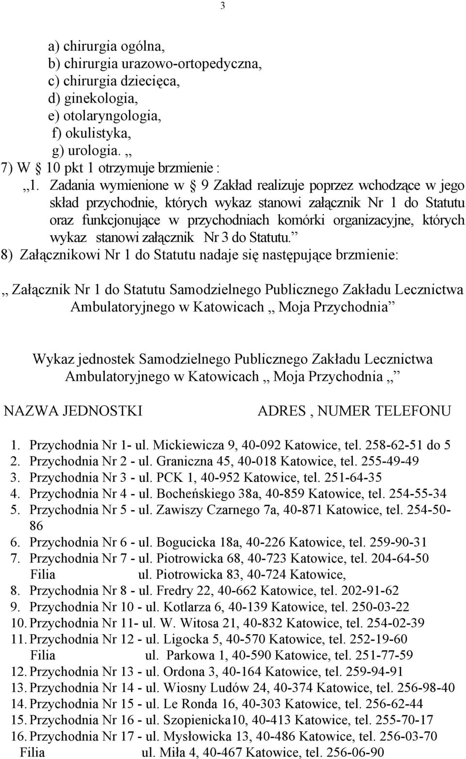 wykaz stanowi załącznik Nr 3 do Statutu.