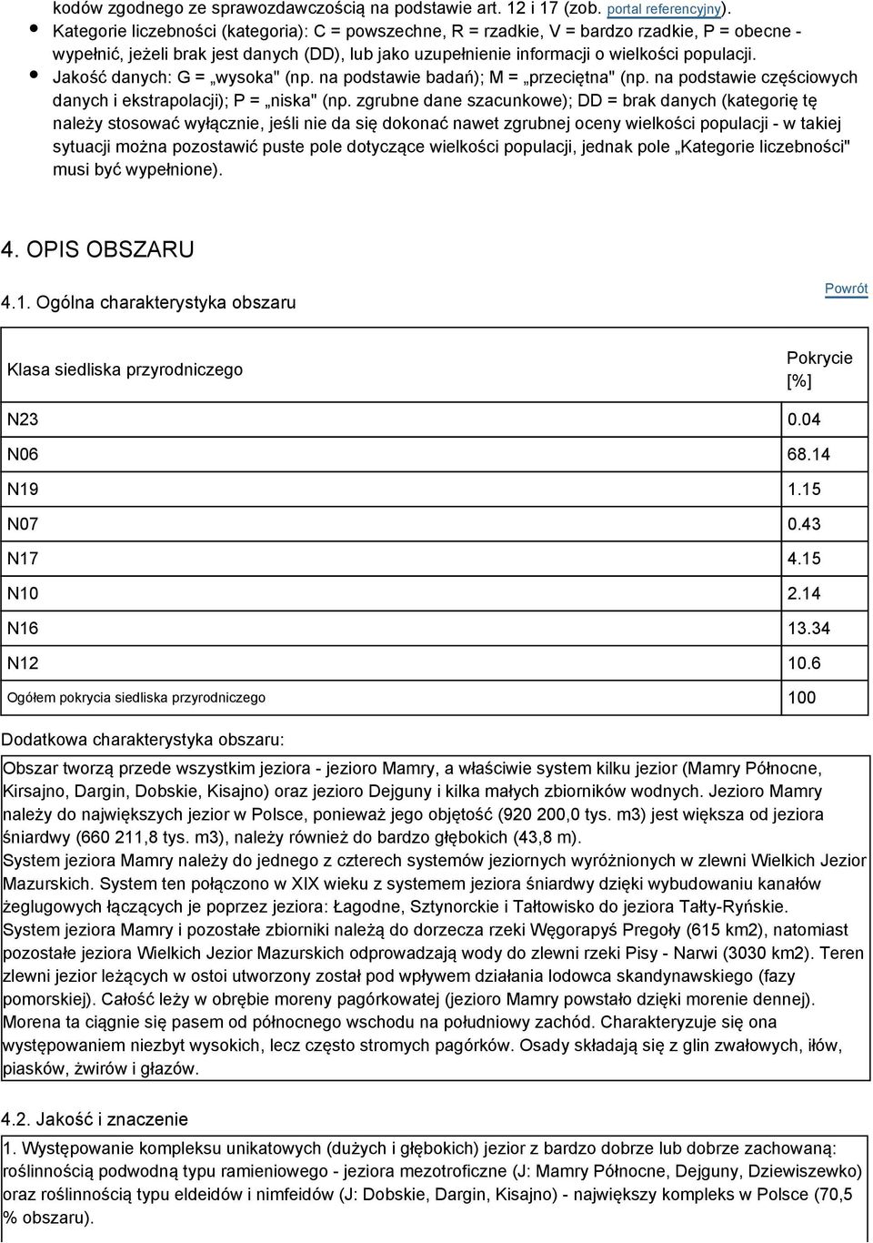 Jakość danych: G = wysoka" (np. na podstawie badań); M = przeciętna" (np. na podstawie częściowych danych i ekstrapolacji); P = niska" (np.