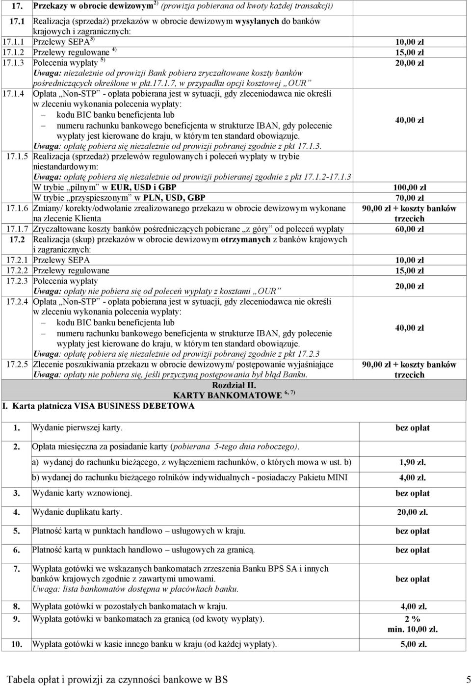 1.4 Opłata Non-STP - opłata pobierana jest w sytuacji, gdy zleceniodawca nie określi w zleceniu wykonania polecenia wypłaty: kodu BIC banku beneficjenta lub 40,00 zł numeru rachunku bankowego
