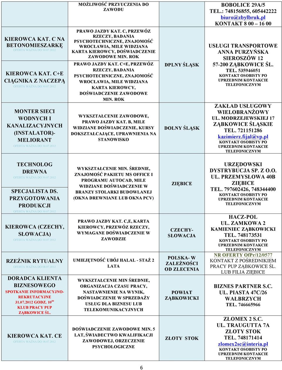 C+E, PRZEWÓZ RZECZY, BADANIA PSYCHOTECHNICZNE, ZNAJOMOŚĆ WROCŁAWIA, MILE WIDZIANA KARTA KIEROWCY, DOŚWIADCZENIE ZAWODOWE MIN. ROK PRAWO JAZDY KAT.
