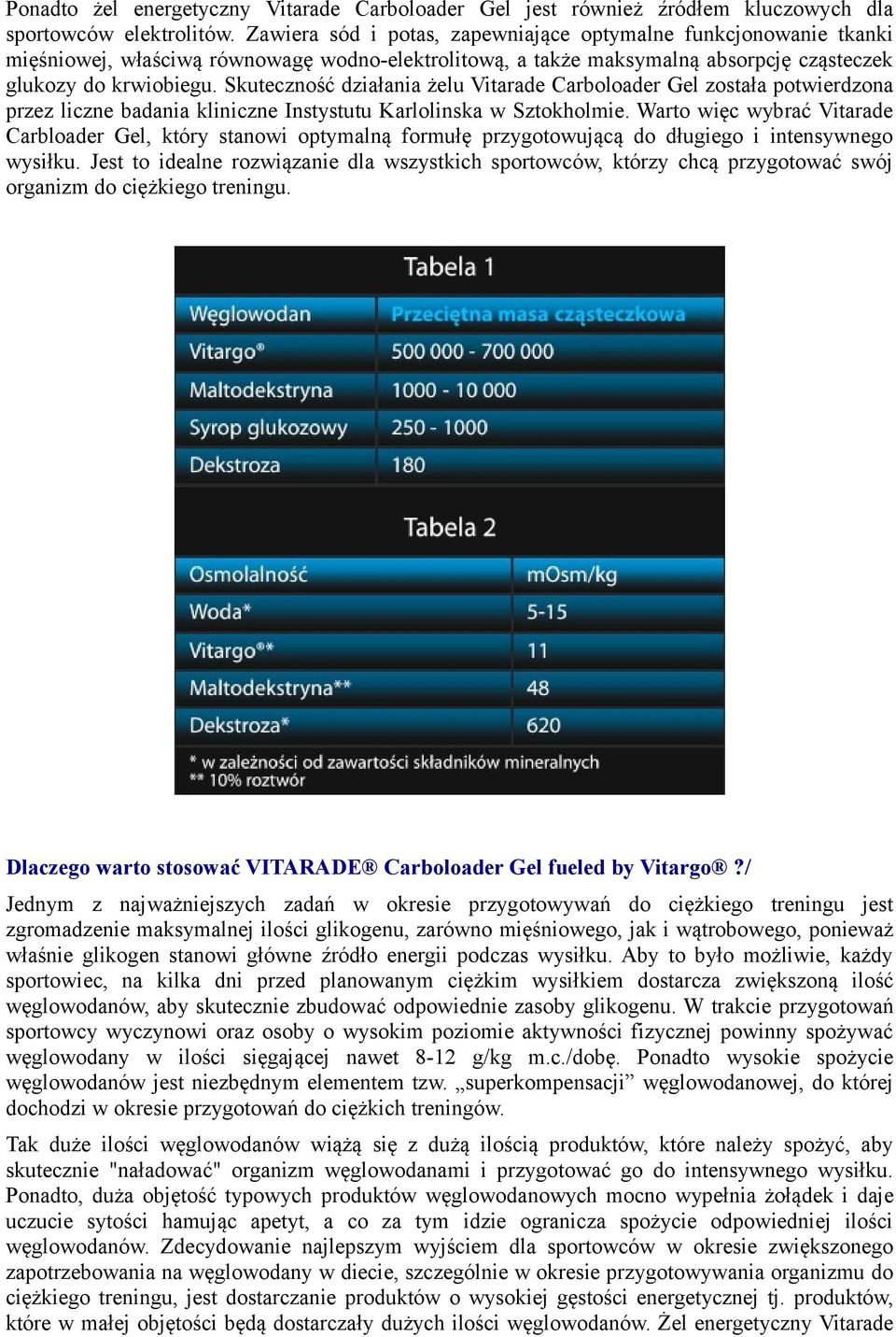 Skuteczność działania żelu Vitarade Carboloader Gel została potwierdzona przez liczne badania kliniczne Instystutu Karlolinska w Sztokholmie.