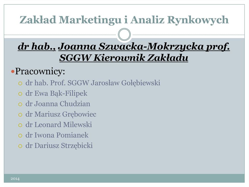 SGGW Kierownik Zakładu Pracownicy: dr hab. Prof.