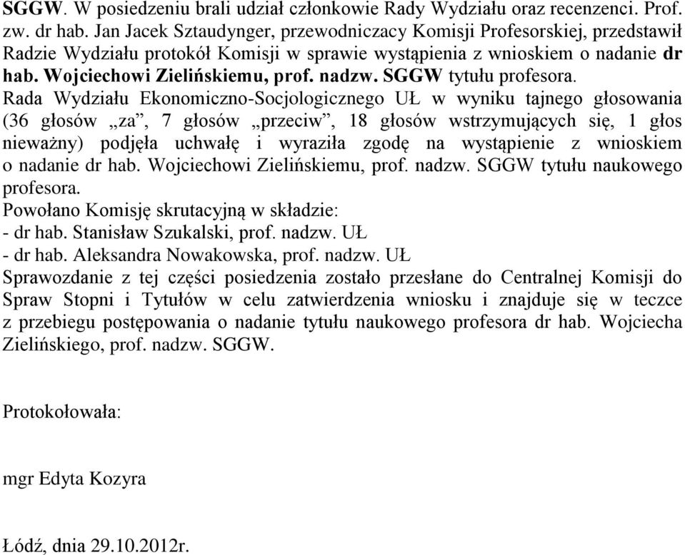 SGGW tytułu profesora.