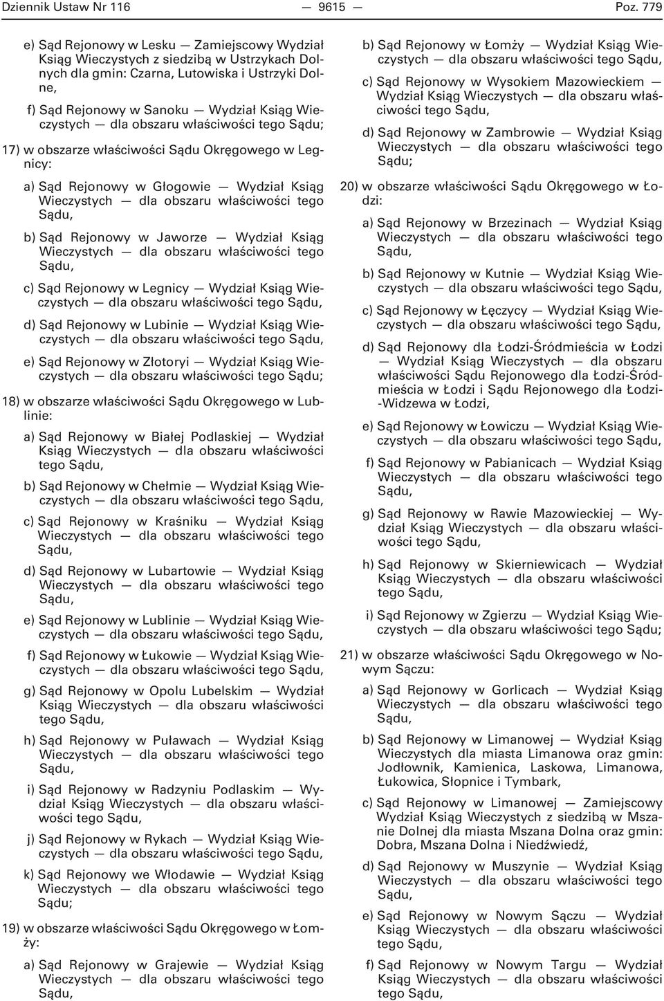 obszaru właściwości tego 17) w obszarze właściwości Sądu Okręgowego w Legnicy: a) Sąd Rejonowy w Głogowie Wydział Ksiąg b) Sąd Rejonowy w Jaworze Wydział Ksiąg c) Sąd Rejonowy w Legnicy Wydział Ksiąg