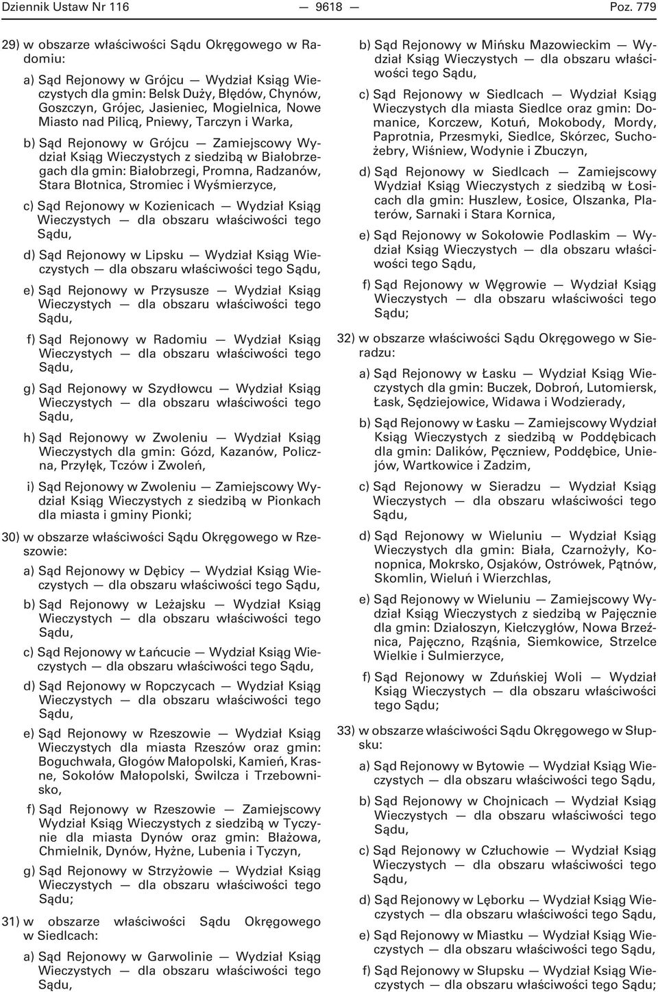nad Pilicą, Pniewy, Tarczyn i Warka, b) Sąd Rejonowy w Grójcu Zamiejscowy Wydział Ksiąg Wieczystych z siedzibą w Białobrzegach dla gmin: Białobrzegi, Promna, Radzanów, Stara Błotnica, Stromiec i