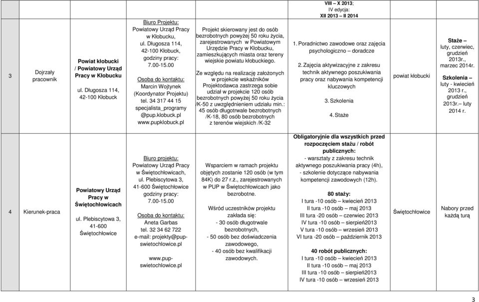 pl Projekt skierowany jest do osób bezrobotnych powyŝej 50 roku Ŝycia, zarejestrowanych w Powiatowym Urzędzie Pracy w Kłobucku, zamieszkujących miasta oraz tereny wiejskie powiatu kłobuckiego.